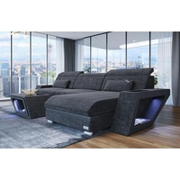 Sofa Dreams Ecksofa Stoffsofa Couch Catania L Form Polster Sofa, mit LED, USB Anschluss, Designersofa, Ottomane grau|schwarz