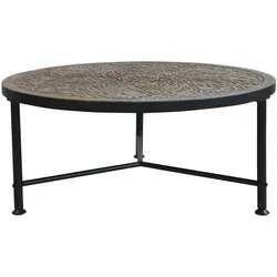Chic Antique Sofatisch mit Schnitzerei, Höhe 36,5, Ø 80,5 cm