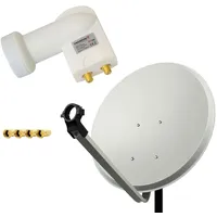 PremiumX Satelliten-Komplettanlage 80cm Antenne Hellgrau Satellitenschüssel Satellitenantenne SAT Twin