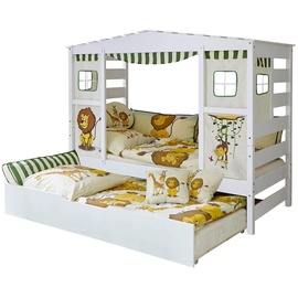 TICAA Hausbett mit Zusatzbett "Safari" Kiefer Weiß