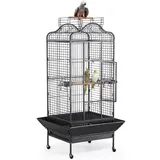 Yaheetech Vogelvoliere Vogelkäfig groß, Papageienkäfig mit 2 Holzstangen und 3 Futternäpfe, Vogelhaus Voliere mit Rollen, 81 x 77x 160 cm
