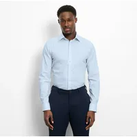 Olymp Langarmhemd "No 6 six", Herren, Gr. 40, N-Gr, bleu, Web, Obermaterial: 97% Baumwolle, 3% Elastolefin, unifarben, sehr schmal normal, 2-Knopf-Manschette, Hemden, super slim, Kentkragen, Businesshemd
