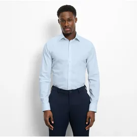 Olymp Langarmhemd "No 6 six", Herren, Gr. 40, N-Gr, bleu, Web, Obermaterial: 97% Baumwolle, 3% Elastolefin, unifarben, sehr schmal normal, 2-Knopf-Manschette, Hemden, super slim, Kentkragen, Businesshemd