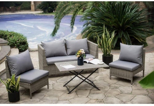 Ondis24 Gartenmöbelset »Los Angeles«, bestehend aus 2 Stühlen, 1 Tisch, 2-Sitzer Sofa, grau/braun