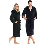 ZOLLNER unisex, Bademantel,, mit Kapuze 100% Polyester XXL schwarz