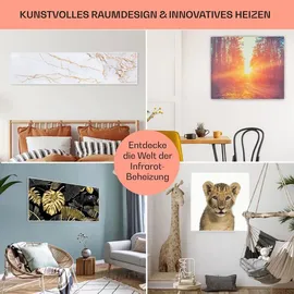 Klarstein Infrarotheizung mit Bild, 700W Infrarotheizung mit Thermostat & IoT/WiFi Wandmontage/Deckenmontage Erkennung Offener Fenster, Co2-freie Infrarot Heizung für Badezimmer, Goldene Linien