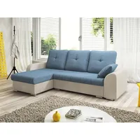 Fun Möbel Ecksofa Sofa DEKOS mit Schlaffunktion Weiss / Hellblau Ottomane Links - Schwarz