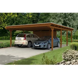 SKANHOLZ Carport Emsland 6,13 x 8,46 m nussbaum mit Abstellraum