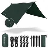 Bessport Zeltplane, Camping Tarp 3m x 3m Wasserdicht PU3000mm Hängematte, Ösen & 6 Aluminiumstifte & 8 Nylonseile, Anti-UV Geeignet für Camping, Picknick