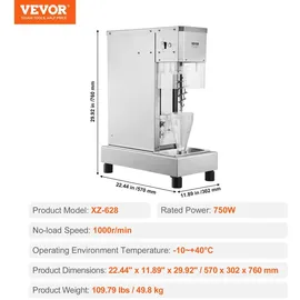 Vevor Eiscreme-Mixer, 750 W Hochgeschwindigkeits-eiscreme-maschine, Mixer, Rührmaschine 1740 U/min, Eiscreme-Shaker aus Edelstahl 304, langer Griff + PC-Schutzschild, anpassbar mit jeder Eiscreme-Sorte