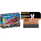 Playmobil City Action 9464 Feuerwehr-Rüstfahrzeug mit Licht und Sound, Ab 5 Jahren + Duracell Plus AAA Alkaline-Batterien, 12er Pack