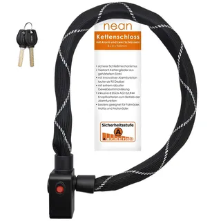nean Fahrradschloss mit Alarm, Fahrrad Alarmschloss mit gehärteter Vierkant Kette und 2x Sicherheit-Schlüssel, Kettenschloss mit Alarmanlage, Ketten fahrradschloss, bike lock chain, 8 x 8 x 900 mm