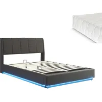 [en.casa] LED Polsterbett Tröstiar mit Matratze 160x200cm Schwarz