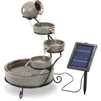 esotec Solarbrunnen für draussen Firenze | Kaskadenbrunnen | Solar Springbrunnen für außen | Gartenbrunnen Wasserspiel | Katzenbrunnen Terrakotta | Wasserfall Garten | grau H=55cm 101306