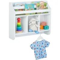 Relaxdays Kinderregal, 5 Fächer & 3 Haken, Kinder Bücherregal Wand, HBT: 51,5 x 60 x 17,5 cm, hängend, Spielregal, weiß