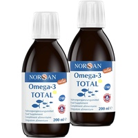 NORSAN Premium Omega 3 Fischöl Total Zitrone Online hochdosiert 2er Pack (2x 200 ml) / 2.000mg Omega 3 pro Portion/Omega 3 Öl mit EPA & DHA/Omega 3 Premium Öl mit 800 IE Vitamin D3