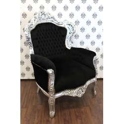 Barock Sessel King Schwarz/Silber - Möbel Antik Stil