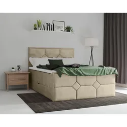 Boxspringbett LEONIQUE "Ambre", beige (cream), B:184cm L:210cm, Komplettbetten, Boxspringbett, mit Taschen-Federkernmatratze