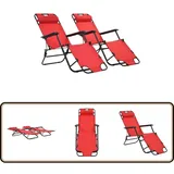 Klappbare Sonnenliegen 2 Stk. mit Fußablage Rot - Klappbarer Sonnenschirm - Gartenstuhl - Lounge Chair - Liegesessel - Outdoor Möbel