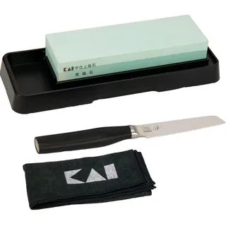 KAI Shun Tim Mälzer Bundle | KAMAGATA Officemesser (TMK-0700) | + KAI-Schleifstein AP 0305 (400/1000 Körnung) | +Premium Poliertuch von KAI | VK: 109,- €