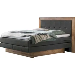 Boxspringbett HASENA "Texas", schwarz (anthrazit, wildeiche natur), B:204cm L:206cm, Komplettbetten, Boxspringbett, Bettkästen, Massivholz-Umrandung, Tonnentaschen-Federkernmatratze