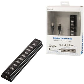 Logilink USB 2.0 Hub 10-Port inkl. Netzteil und LED Aktivitätsanzeige