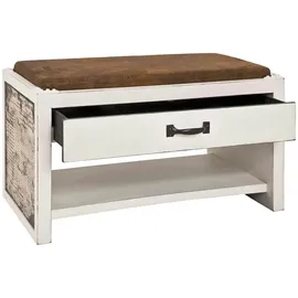Haku-Möbel Schuhbank Vintage 72 x 42 x 38 cm gepolstert / braun-weiß