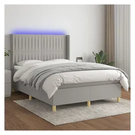 vidaXL Boxspringbett mit Matratze & LED Hellgrau 140x200 cm Stoff