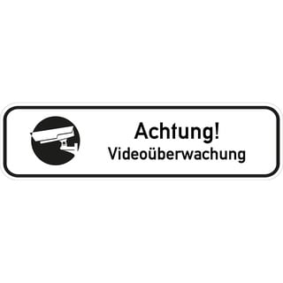 Türschilder24 "Video Überwachung Aufkleber Video Kamera videoüberwacht Alarm Türaufkleber Türschild PVC 180mm x 50mm Weiß/Schwarz selbstklebend