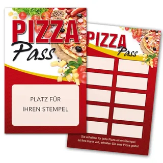 Pizza Pass/Bonuskarte Pizza/Treuekarte, Gutschein mit Stempelfeld 1000 Stück