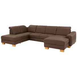 Home Affaire Wohnlandschaft HOME AFFAIRE "Dundee U-Form", braun (schokobraun), B:338cm H:86cm T:219cm, Luxus-Microfaser Lederoptik (100% Polyester), Sofas, Wohnlandschaft, wahlweise mit Kopfteilverstellung und zusätzlich mit Bettfunktion