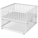 Sämann Laufstall Baby 100x100 cm mit Matratze | TÜV geprüft 2023 | stufenlos höhenverstellbar | Laufgitter Premium | Babybett aus Holz | Krabbelgitter weiß