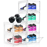 VBNZBK Schuhboxen Stapelbar Transparent, 6 Stück Hartplastik Schuhkarton mit Deckel, Schuhaufbewahrung für Stöckelschuhe, Stiefeletten, Pumps, High Tops, für Größe 46 (Transparent)