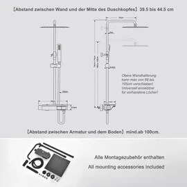 Görbach Regendusche Duschset mit Duscharmatur Komplettset-Edelstahl Duschsystem mit Thermostat Überkopfbrause Handbrause Duschstange Matt Schwarz