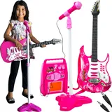 Kruzzel Spielzeuggitarre, Kinder-Mikrofon Set mit Verstärker 22407  Pink