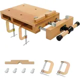 Tragbare Hobelbank, Mobile Werkbank mit Schraubstock, Mini Werkbank 53×28×7 cm, Einstellbare Schraubstock 0–14 cm, Tragfähigkeit 100 kg für Schnitzen, Schneiden, Klemmen, Hobeln