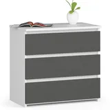 akord furniture factory Akord Nachtschrank, Weiß, Grau, Nachbildung, 3 Schubladen, Rechteckig,Rechteckig, 60x57x35 cm, Schlafzimmer, Nachttische