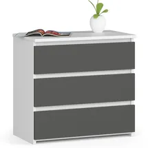 akord furniture factory Akord Nachtschrank, Weiß, Grau, Nachbildung, 3 Schubladen, Rechteckig,Rechteckig, 60x57x35 cm, Schlafzimmer, Nachttische