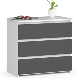 akord furniture factory Akord Nachtschrank, Weiß, Grau, Nachbildung, 3 Schubladen, Rechteckig,Rechteckig, 60x57x35 cm, Schlafzimmer, Nachttische