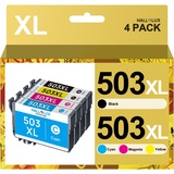 HALLOLUX 503XL Multipack Kompatibel für Epson 503 XL Druckerpatronen für Epson XP 5200 Patronen XP-5205 für Epson Workforce WF-2960DWF WF-2965DWF WF 2960(4er-Pack,Schwarz, Cyan, Magenta, Gelb