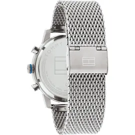 Tommy Hilfiger Multi Zifferblatt Quarz 44 mm Edelstahlgehäuse silber Edelstahl-Mesh-Gliederarmband blau M