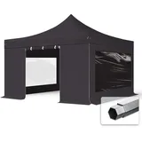 TOOLPORT Faltzelt Professional 4x4 m Faltpavillon mit Seitenteilen (Panoramafenster) ALU Pavillon Partyzelt schwer entflammbar schwarz