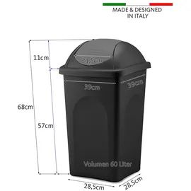 BigDean 3x Mülleimer 60 Liter Abfalleimer Mülltonne Abfallbehälter - Made in Italy