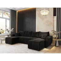 Masseno Moderne Ecksofa MADIS U, U-Form, Polsterecke, Couchgranitur, Sofa, Bettsofa mit Schlaffunktion und Bettkasten, Wohnzimmersofa - Schwarz, KR... - Schwarz