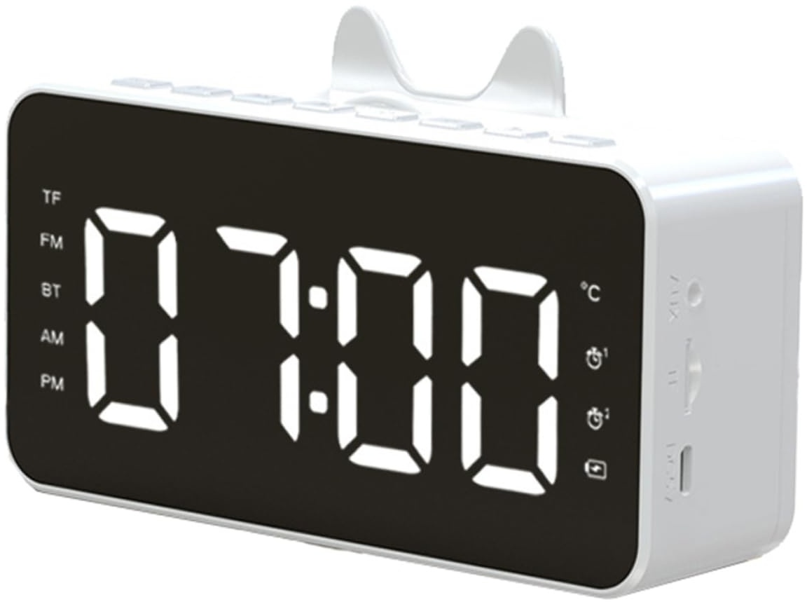 UKCOCO Multifunktionswecker Lautsprecher-Wecker Digitaluhren Mini-Wecker Mini-Radio Digitaler Wecker Spiegeluhr Tischuhr Abs Weiße Sprechuhr Großbilduhr Led-Uhr Fm Funkradiowecker