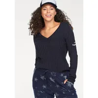 KangaROOS V-Ausschnitt-Pullover in breit geripptem Feinstrick, blau