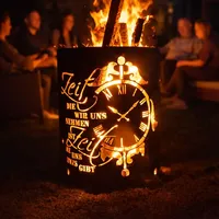 Fuchsbau Feuertonnen Feuertonne mit Zeit Motiv - Gefertigt aus neuem Ölfass - Besondere Feuerstelle für Garten und Terrasse - Hohe Feuerschale mit Rostoptik - 90 x 60 cm