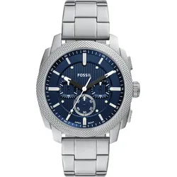 Chronograph FOSSIL "MACHINE (NEW GENERATION)", edelstahlfarben, dunkelblau, Armbanduhren, Herren, Quarzuhr, Armbanduhr, Herrenuhr, Silikonarmband, analog