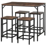 Homcom Bartisch mit Barhocker 5-Teilig Stahl Rustikal-Braun 100 x 60 x 88 cm