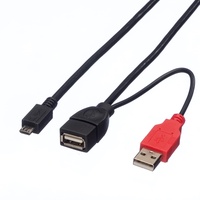 ROLINE USB 2.0 Y-Kabel, 2x Typ A (ST - BU) - Micro B ST, 1m